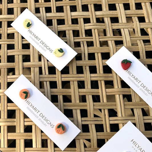 Fruit Stud Earrings - Strawberry, Orange & Lemon