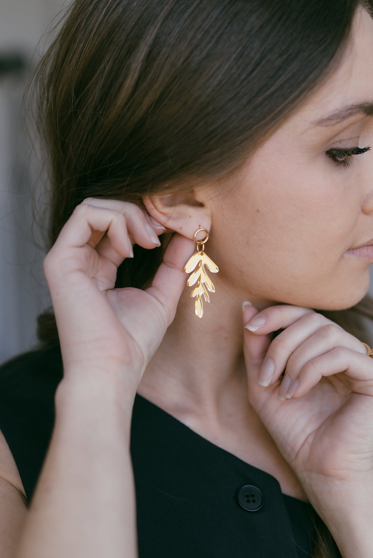 Gaby Earrings - Laser Cut - Gold Acrylic Leaf Earrings