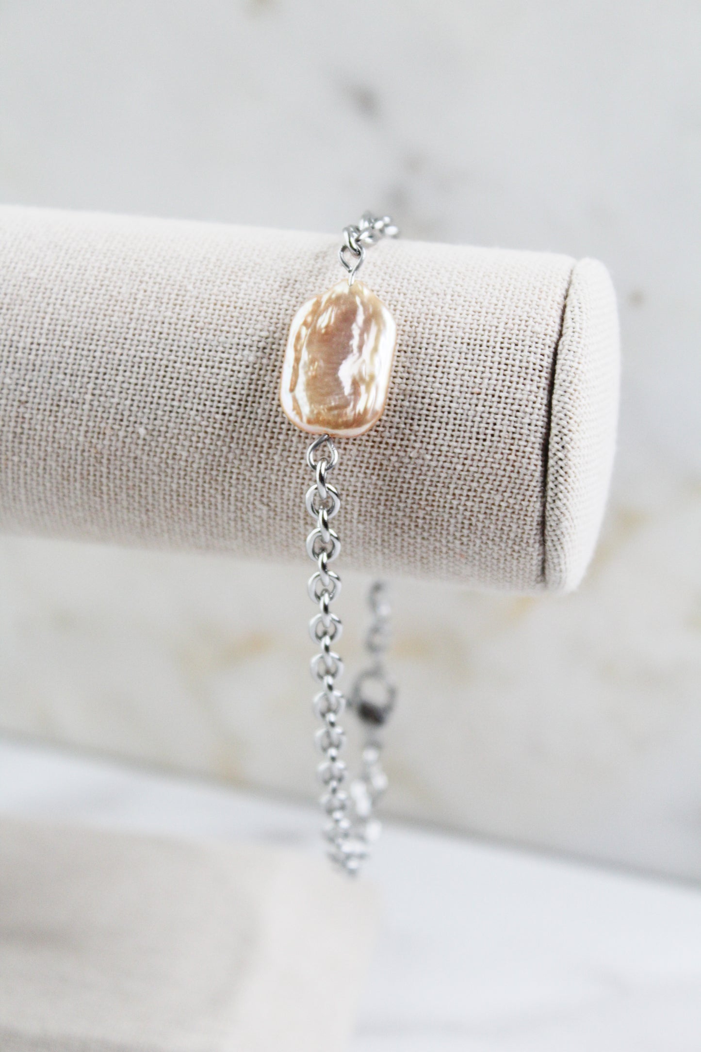 Baroque Pearl- Peach Stainless Bracelet