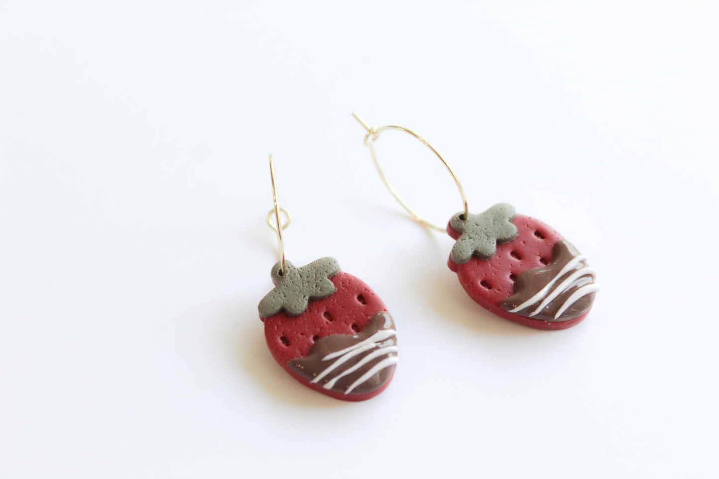 Strawberry - Chocolate Covered - Hoop Earrings - Pink/Brown