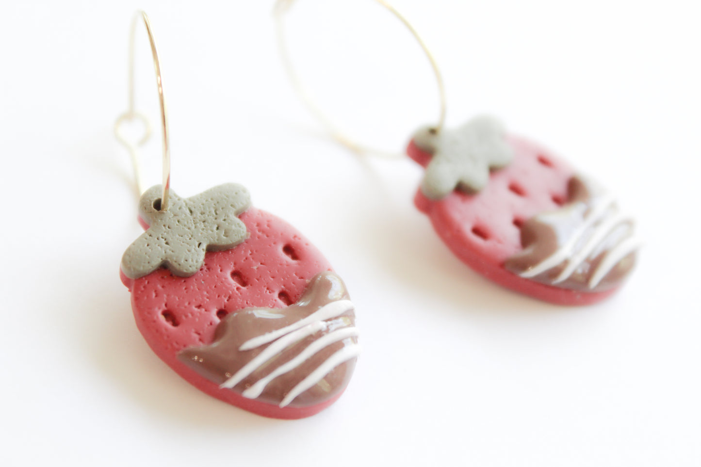 Strawberry - Chocolate Covered - Hoop Earrings - Pink/Brown