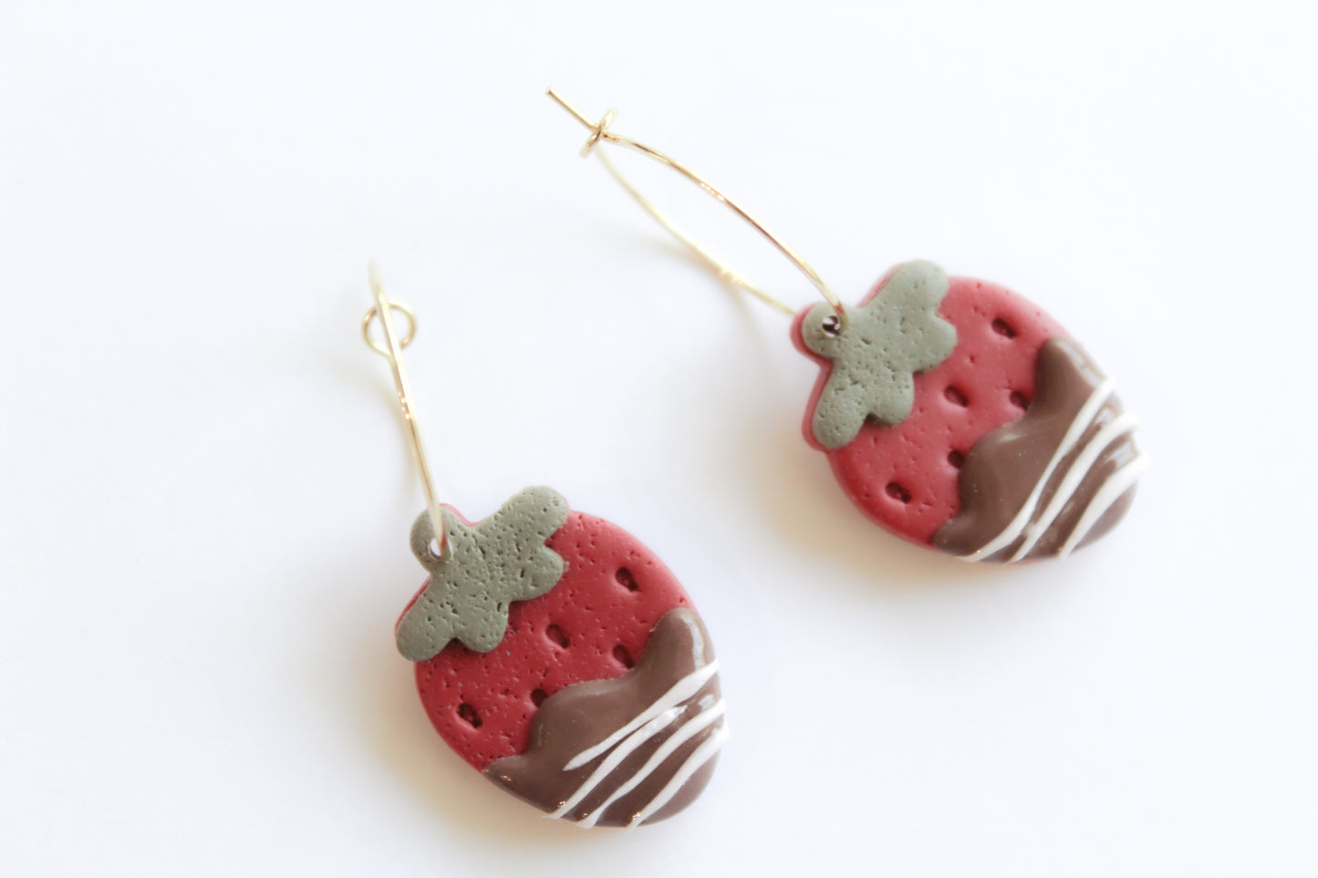 Strawberry - Chocolate Covered - Hoop Earrings - Pink/Brown