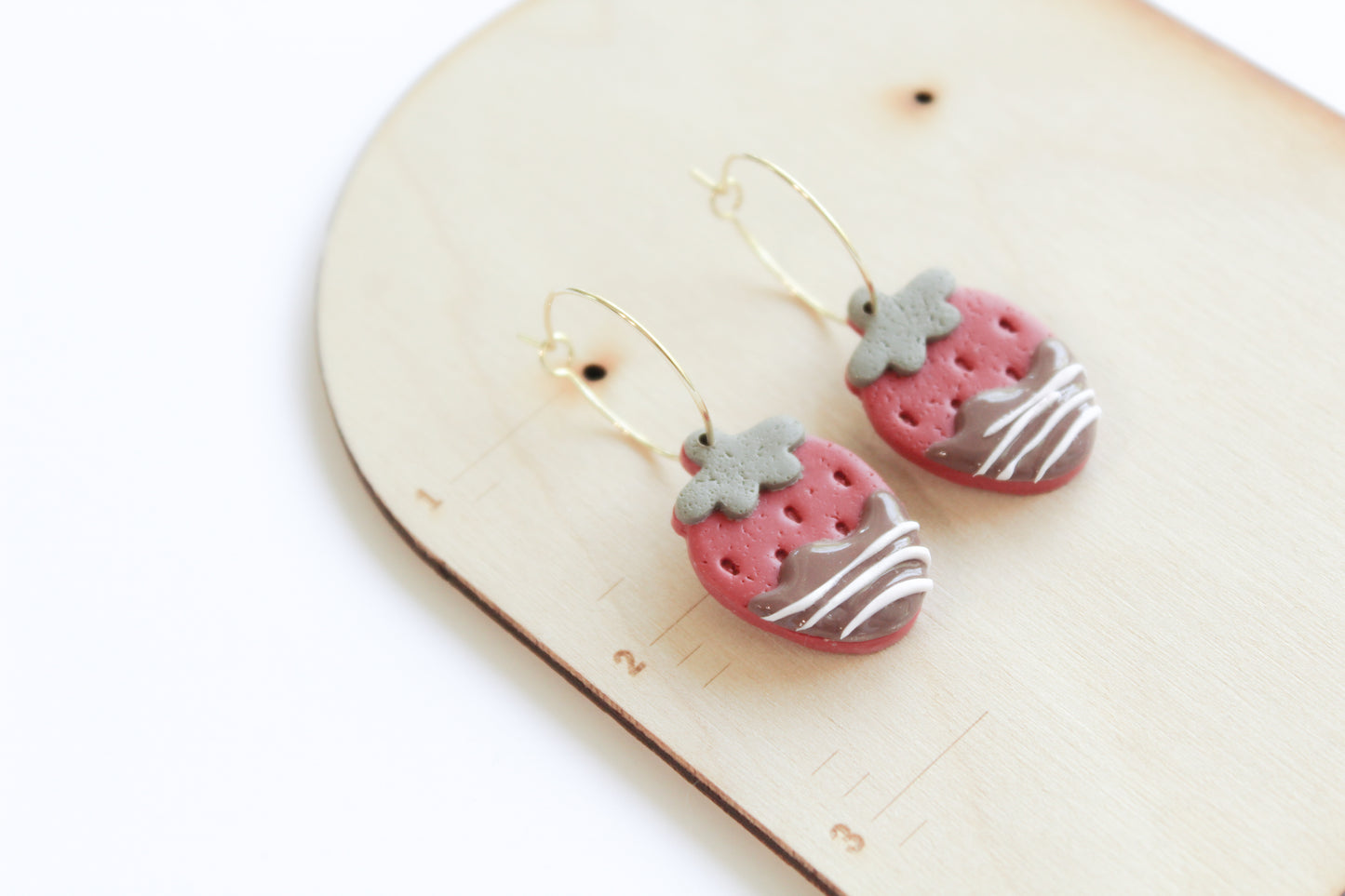 Strawberry - Chocolate Covered - Hoop Earrings - Pink/Brown