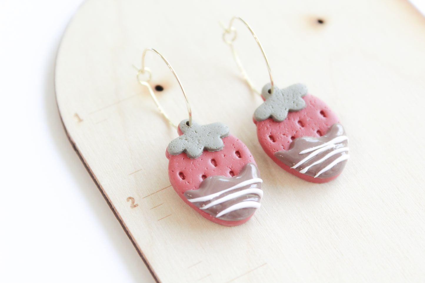 Strawberry - Chocolate Covered - Hoop Earrings - Pink/Brown