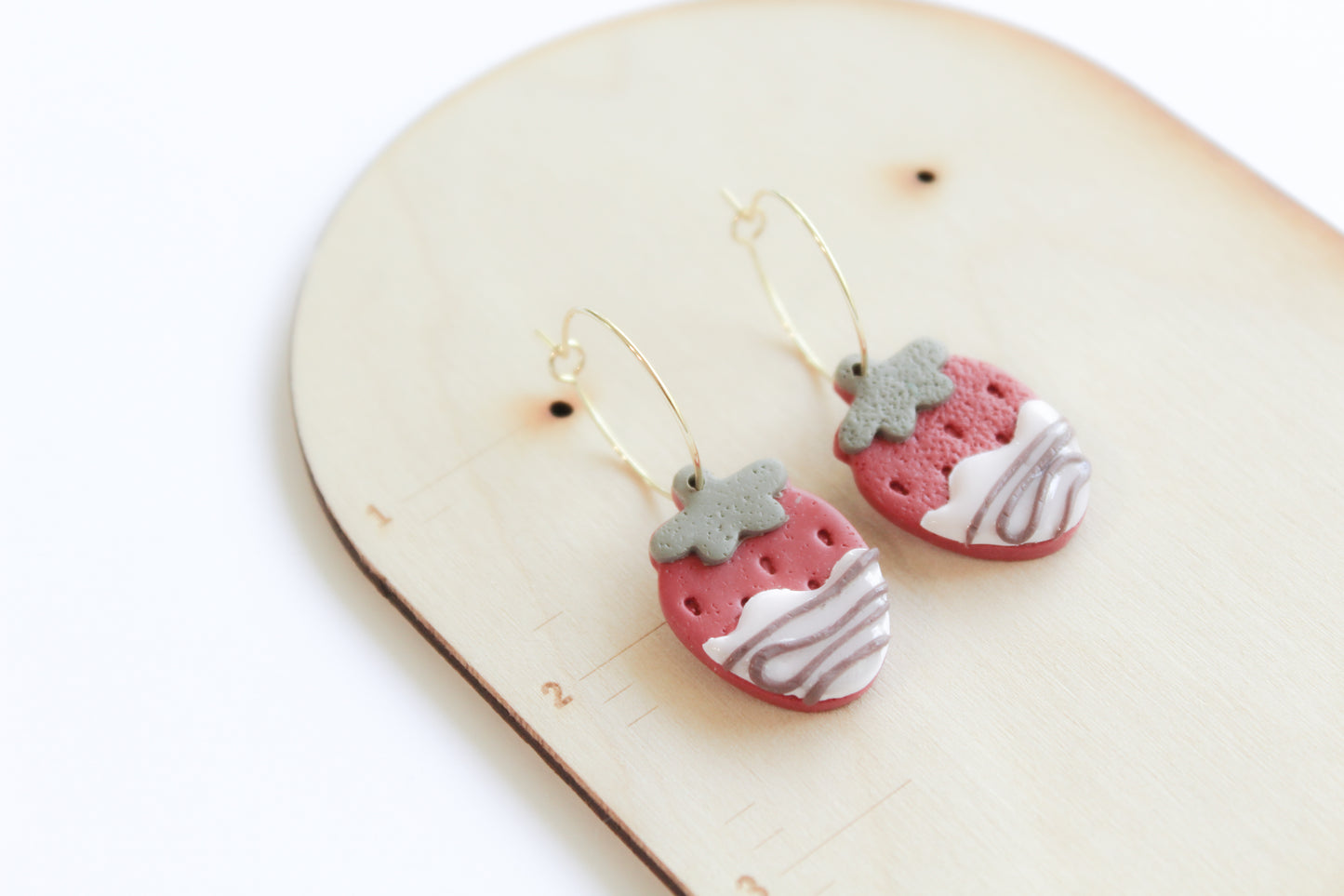 Strawberry - Chocolate Covered - Hoop Earrings - Pink/Brown