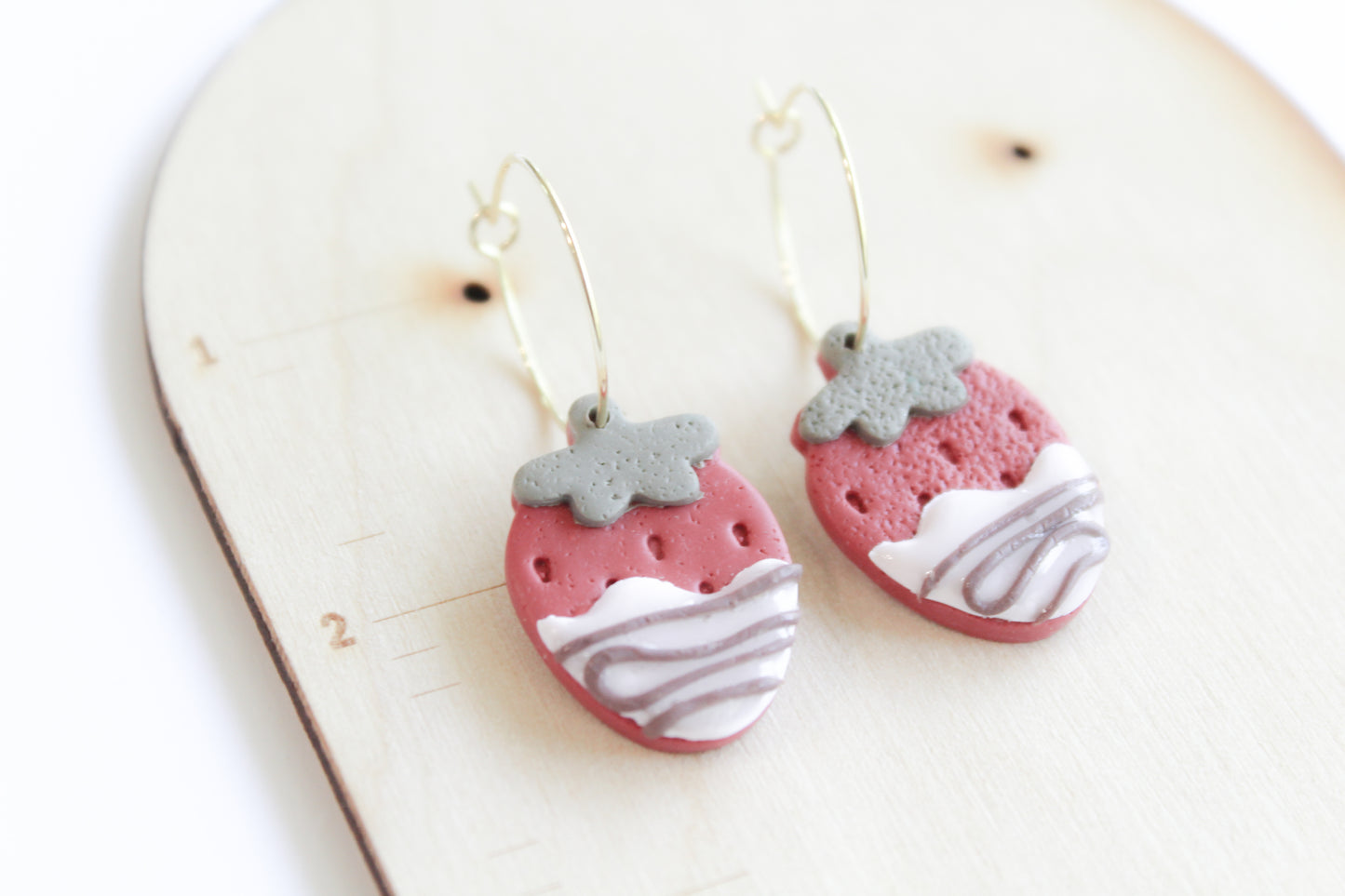 Strawberry - Chocolate Covered - Hoop Earrings - Pink/Brown