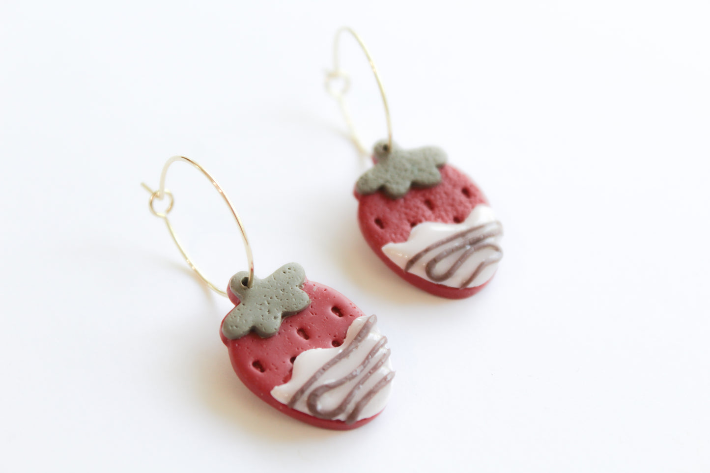 Strawberry - Chocolate Covered - Hoop Earrings - Pink/Brown