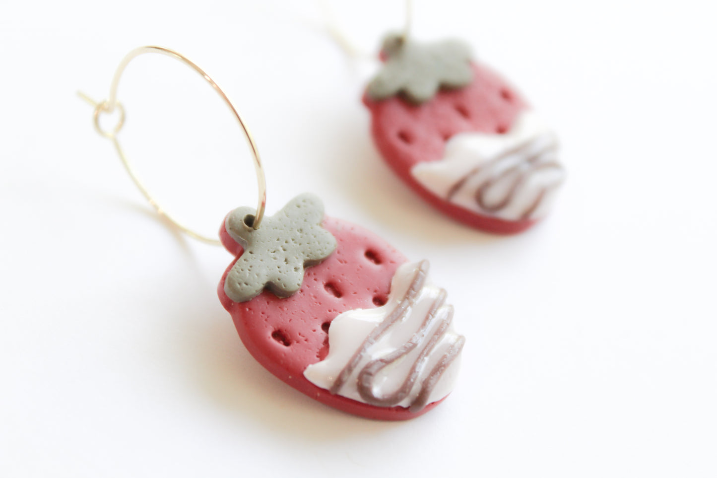 Strawberry - Chocolate Covered - Hoop Earrings - Pink/Brown