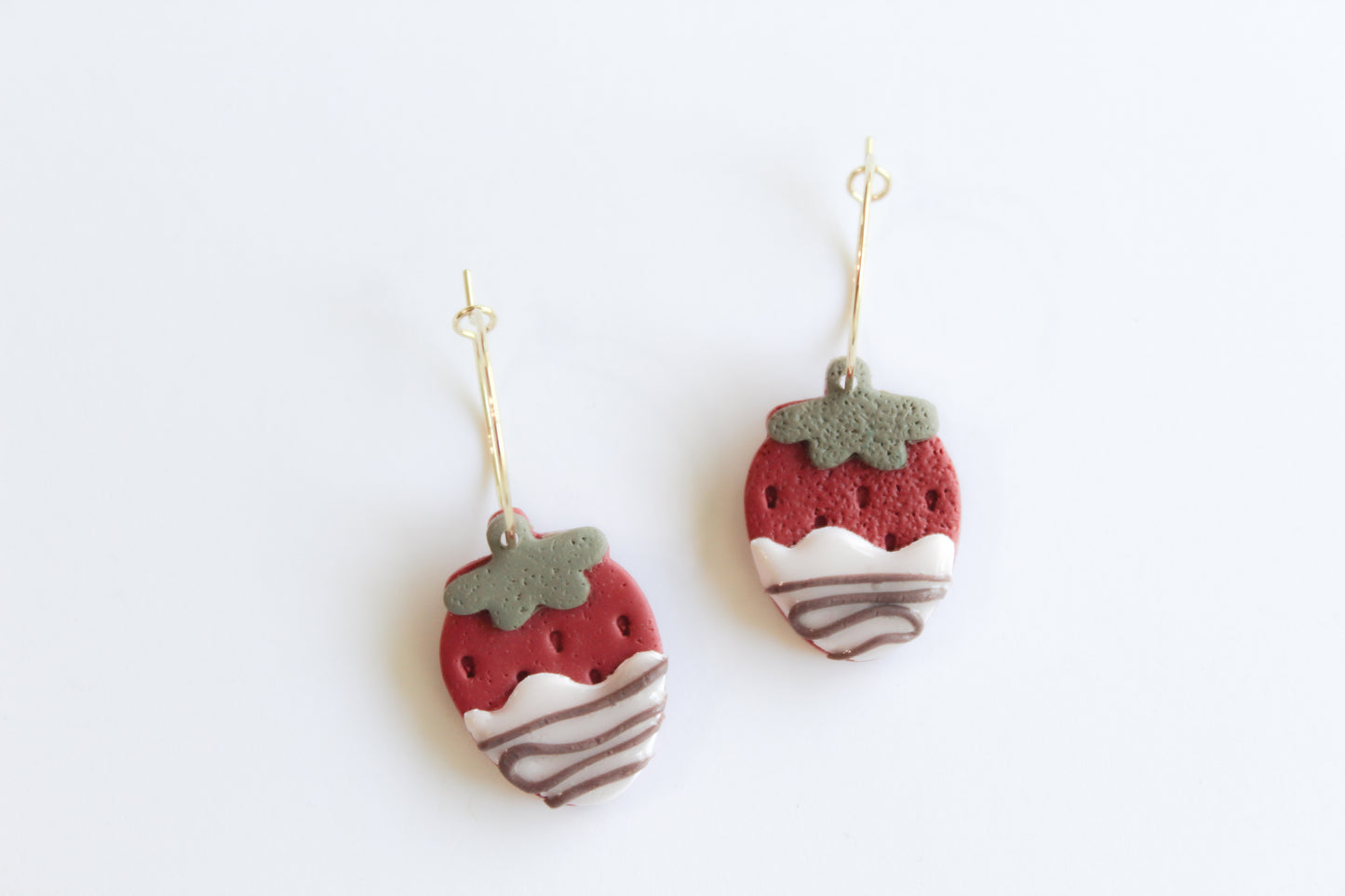 Strawberry - Chocolate Covered - Hoop Earrings - Pink/Brown