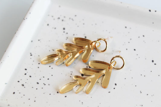 Gaby Earrings - Laser Cut - Gold Acrylic Leaf Earrings