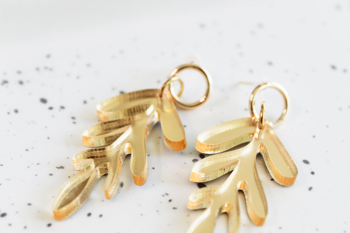 Gaby Earrings - Laser Cut - Gold Acrylic Leaf Earrings